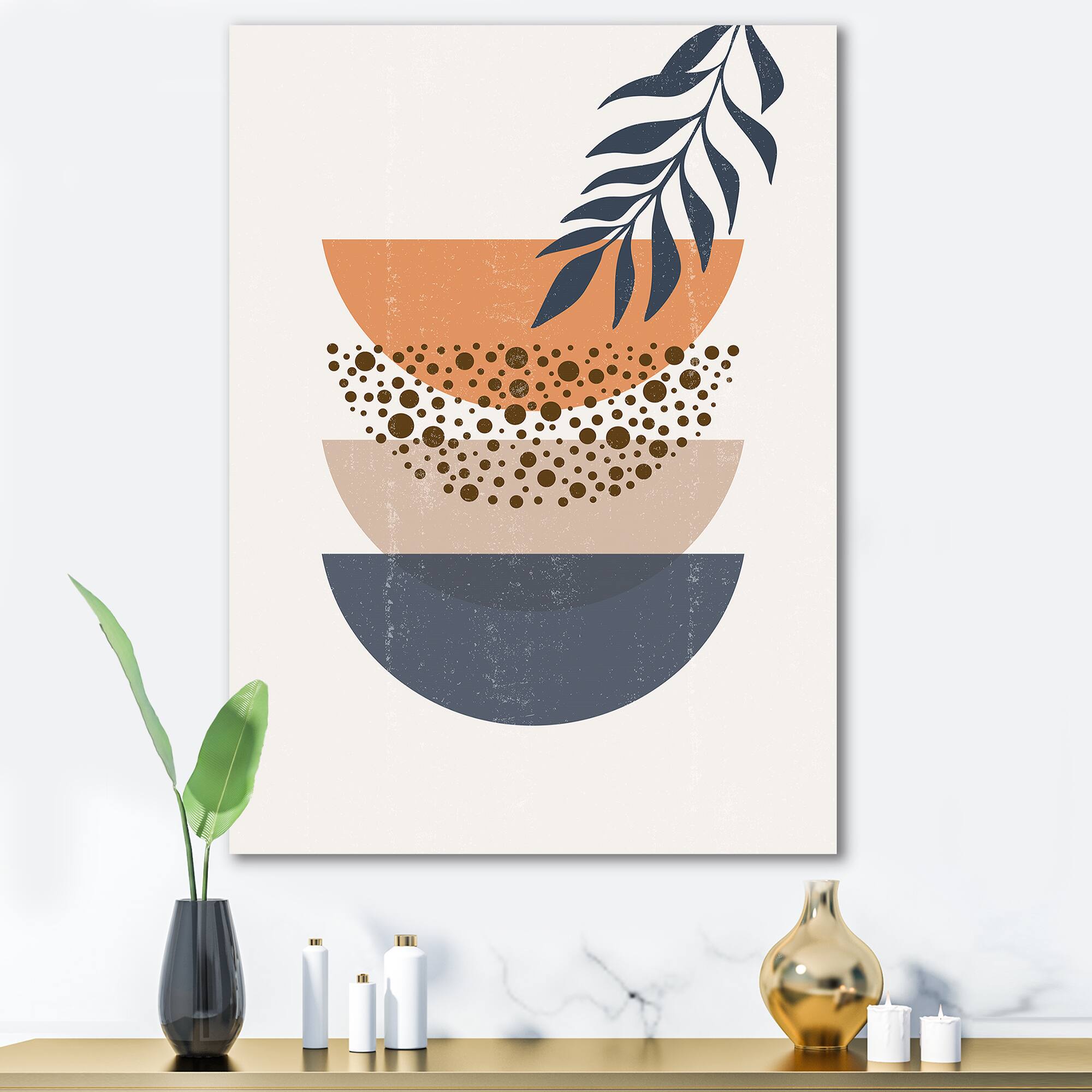 Designart - Abstract Geometrical Sun and Moon With Leaf IV